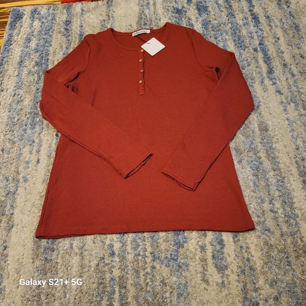 Michelle Mae XL **Waffle Knit Top** Rust New